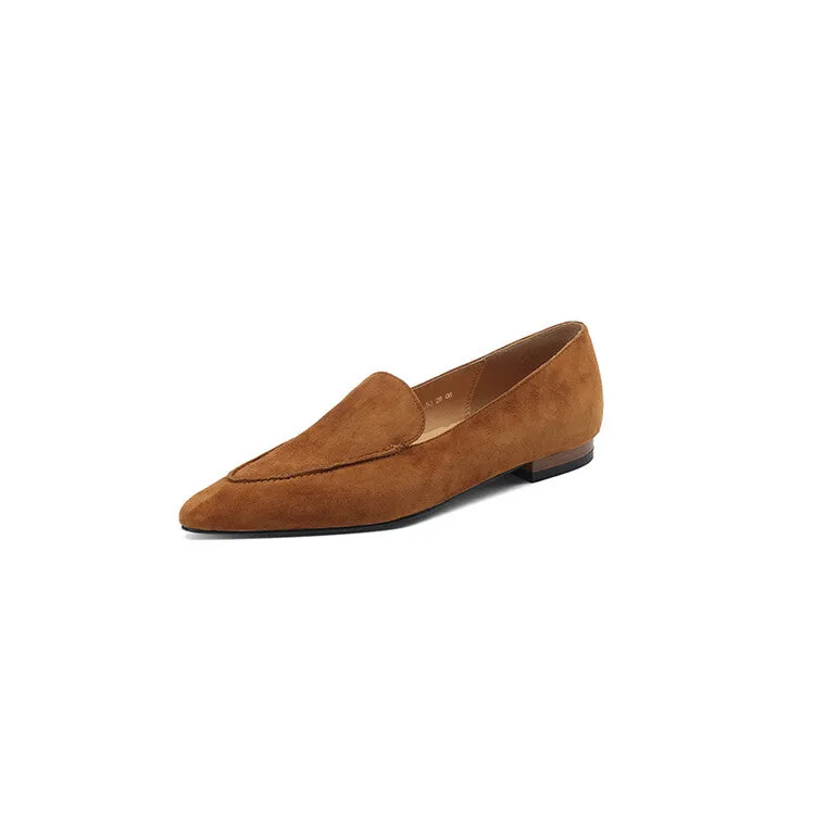Caramel Brown Black Pointed Toe Suede Loafers #001126