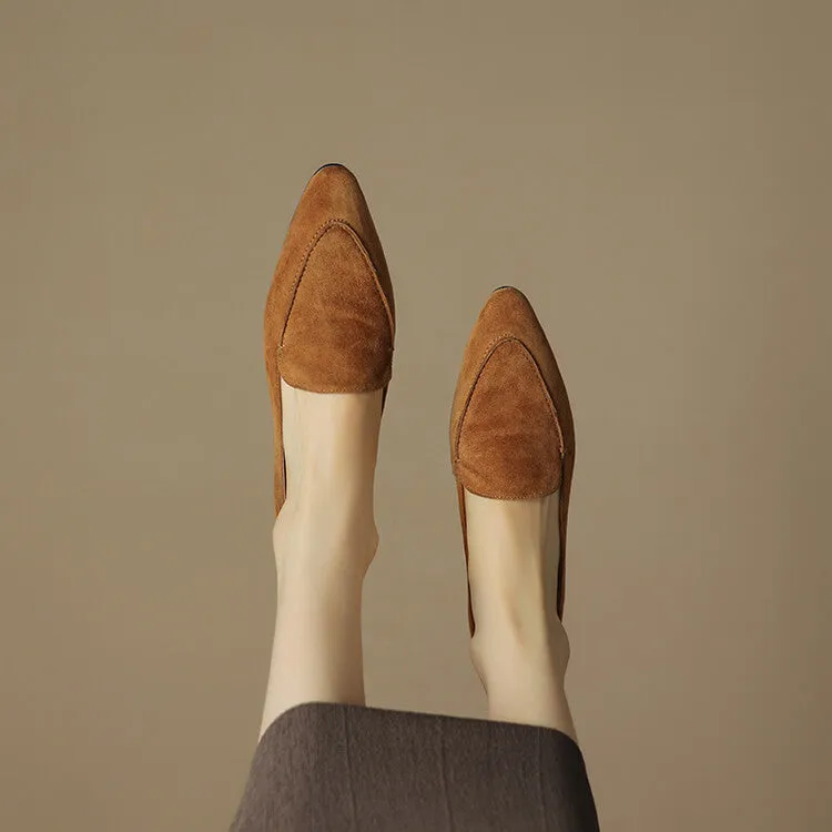 Caramel Brown Black Pointed Toe Suede Loafers #001126