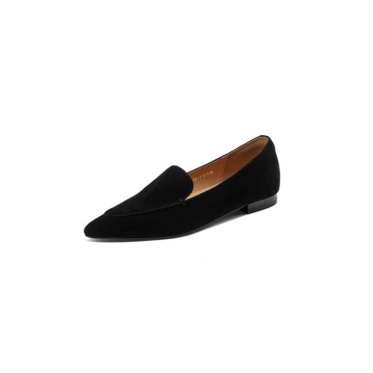 Caramel Brown Black Pointed Toe Suede Loafers #001126