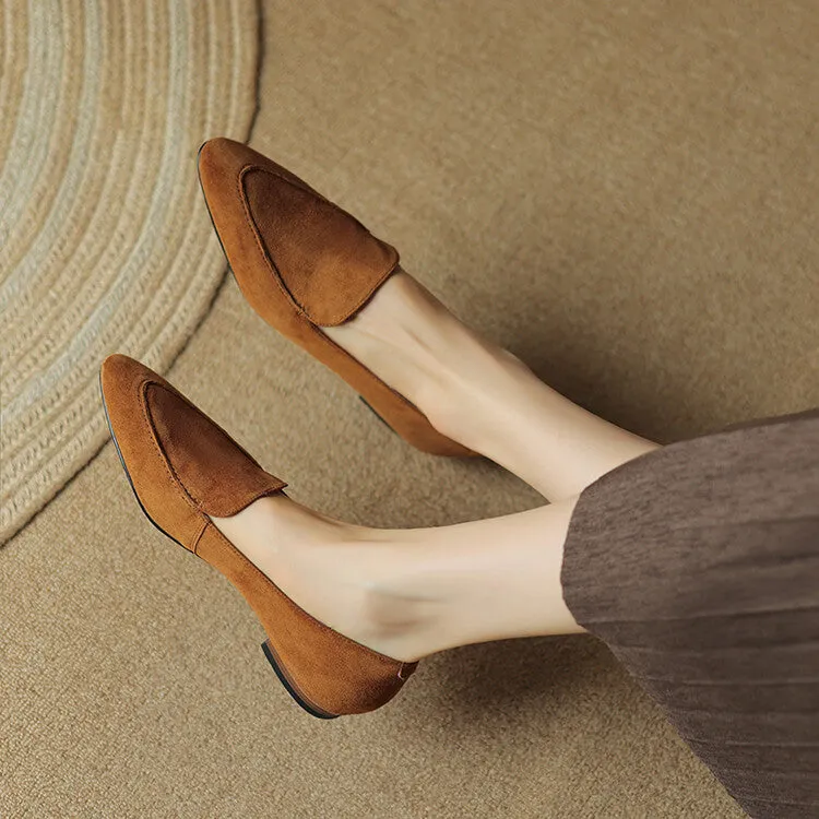 Caramel Brown Black Pointed Toe Suede Loafers #001126