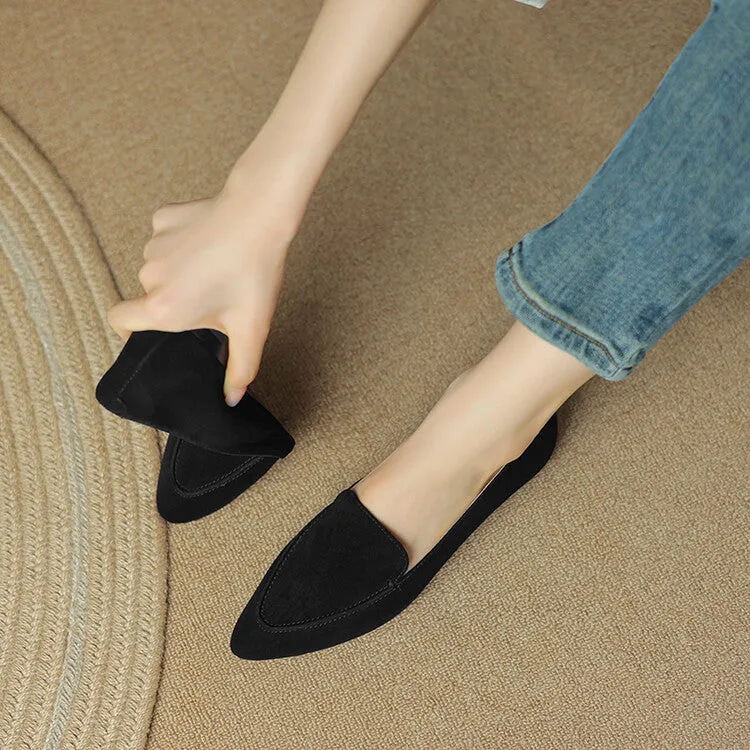 Caramel Brown Black Pointed Toe Suede Loafers #001126
