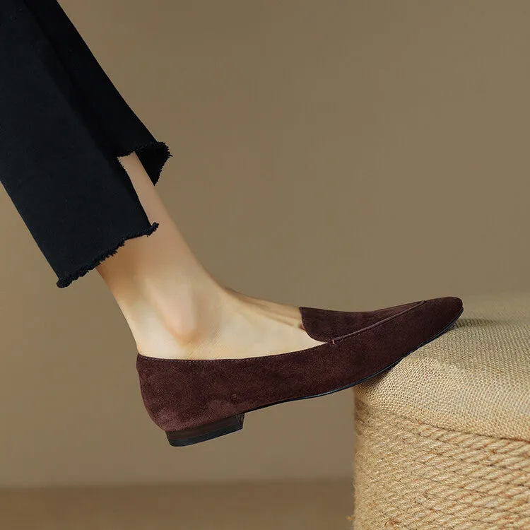Caramel Brown Black Pointed Toe Suede Loafers #001126
