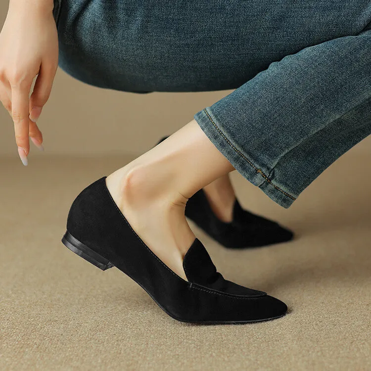 Caramel Brown Black Pointed Toe Suede Loafers #001126