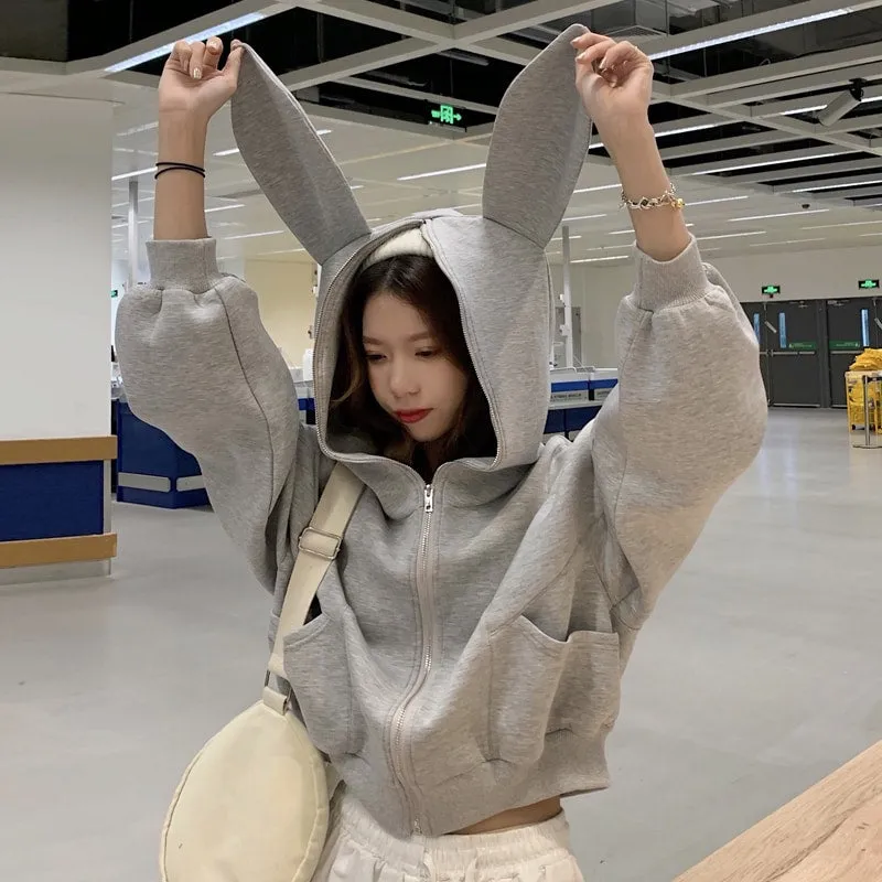 Casual Loose Bunny Ears Hoodie Outerwear
