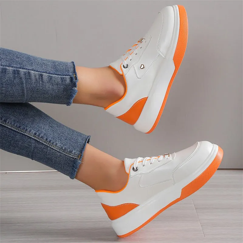 Chic Round Toe Lace Up Splicing Thick Sole Women's Loafers