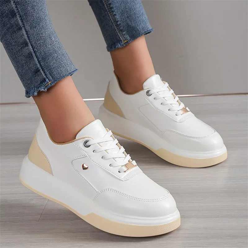 Chic Round Toe Lace Up Splicing Thick Sole Women's Loafers