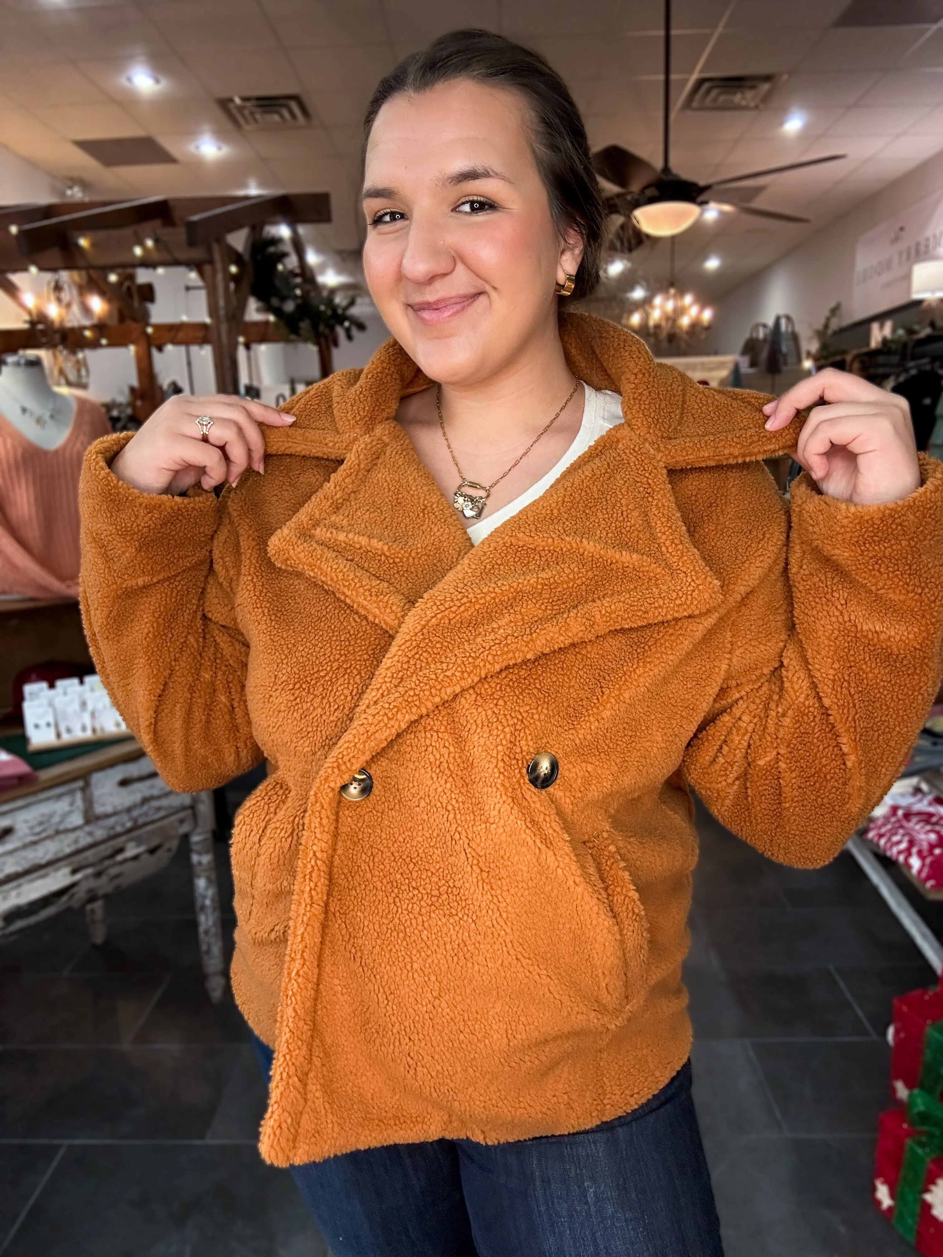 Chunky Sherpa Camel Coat
