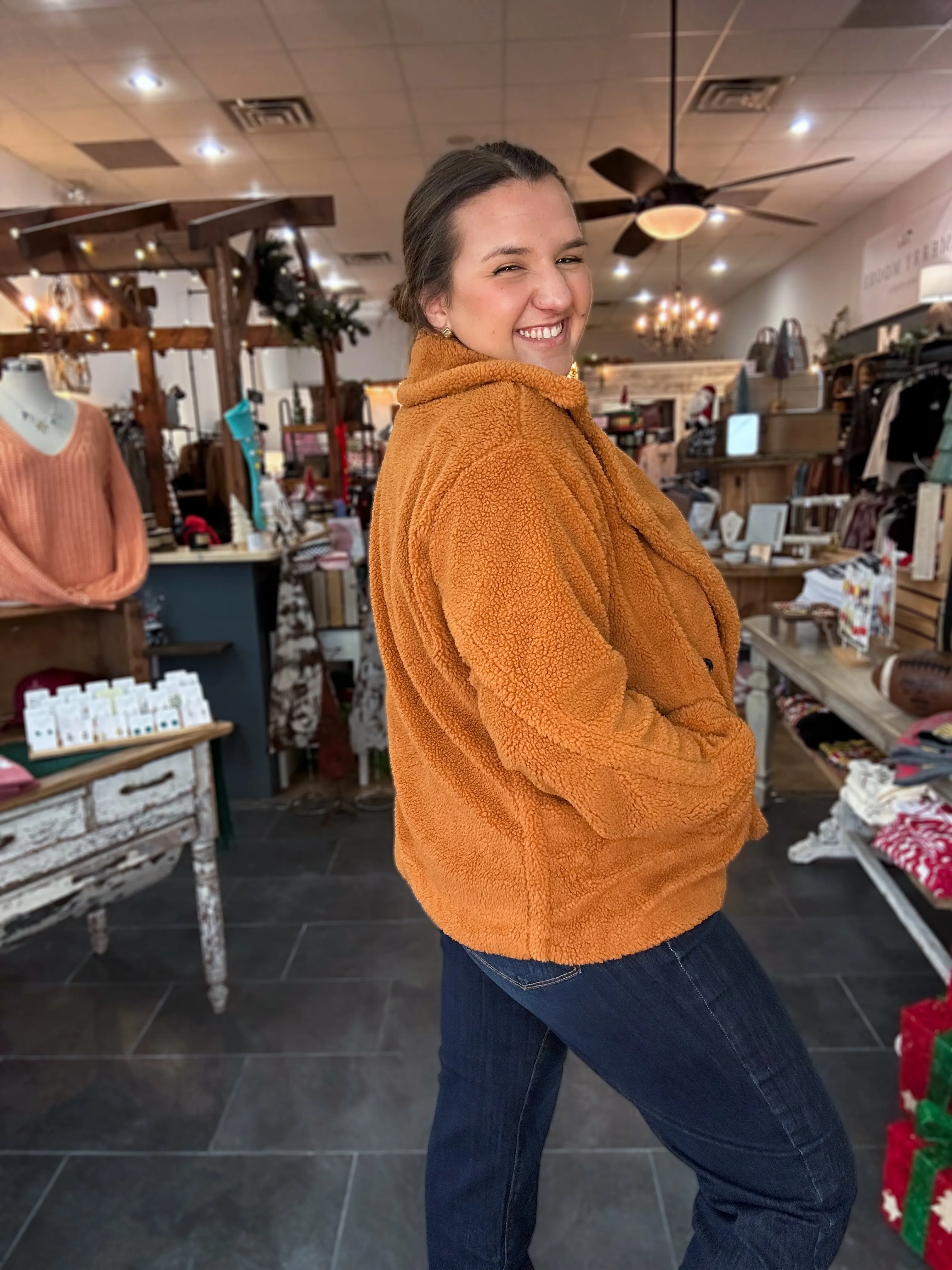 Chunky Sherpa Camel Coat