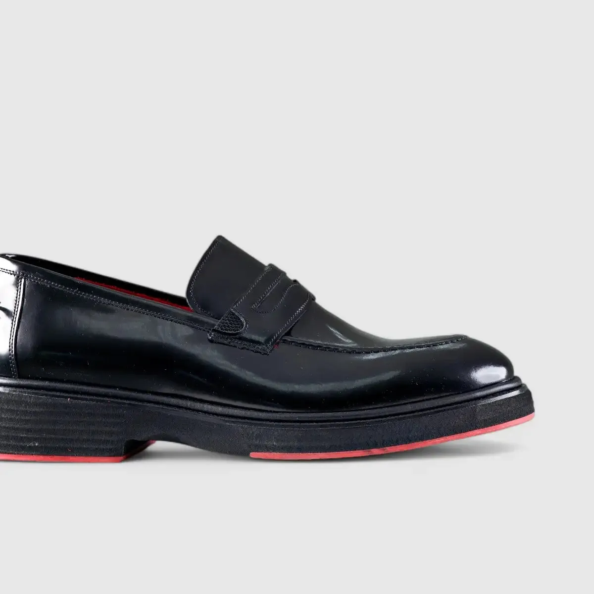 Chunky Sole Dress Loafers Black Hi Shine 0236