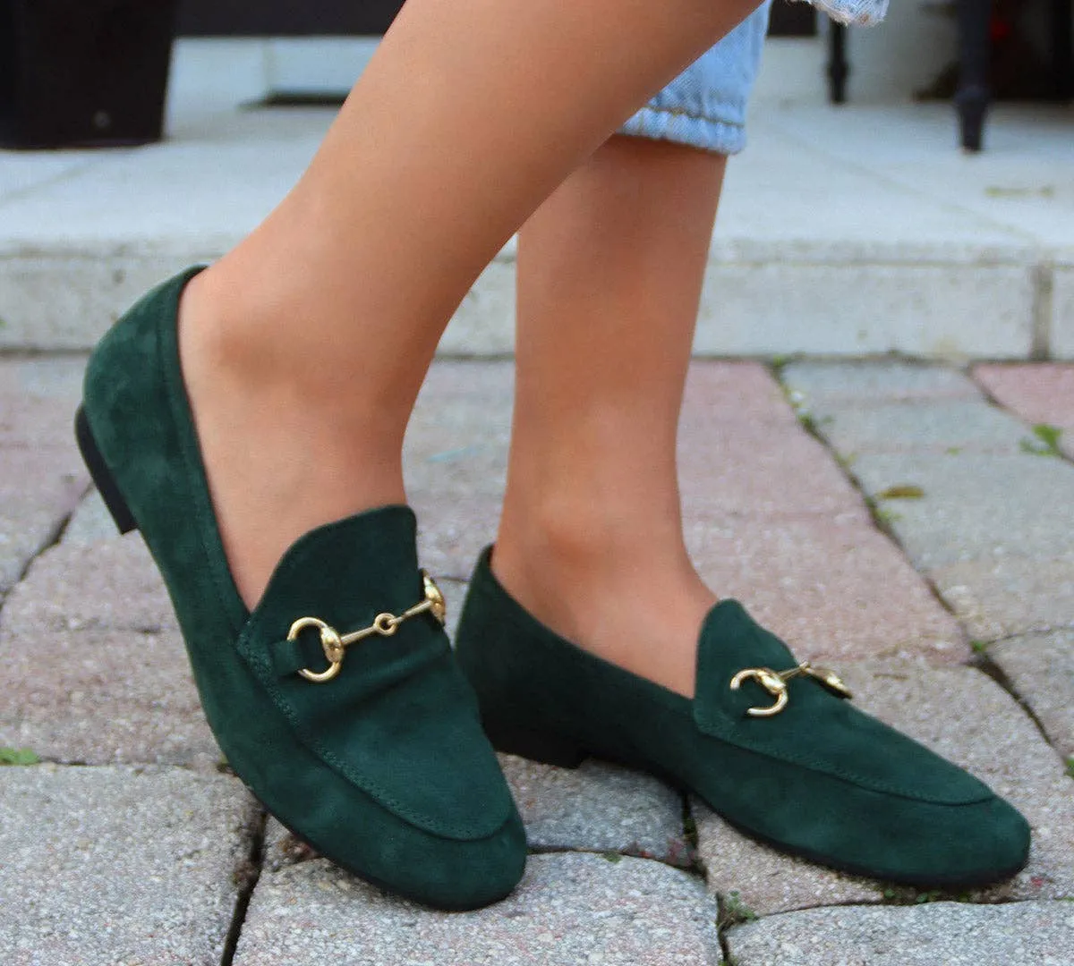 Classic Chain Suede Leather Loafer Shoes Toledo | Forest Green