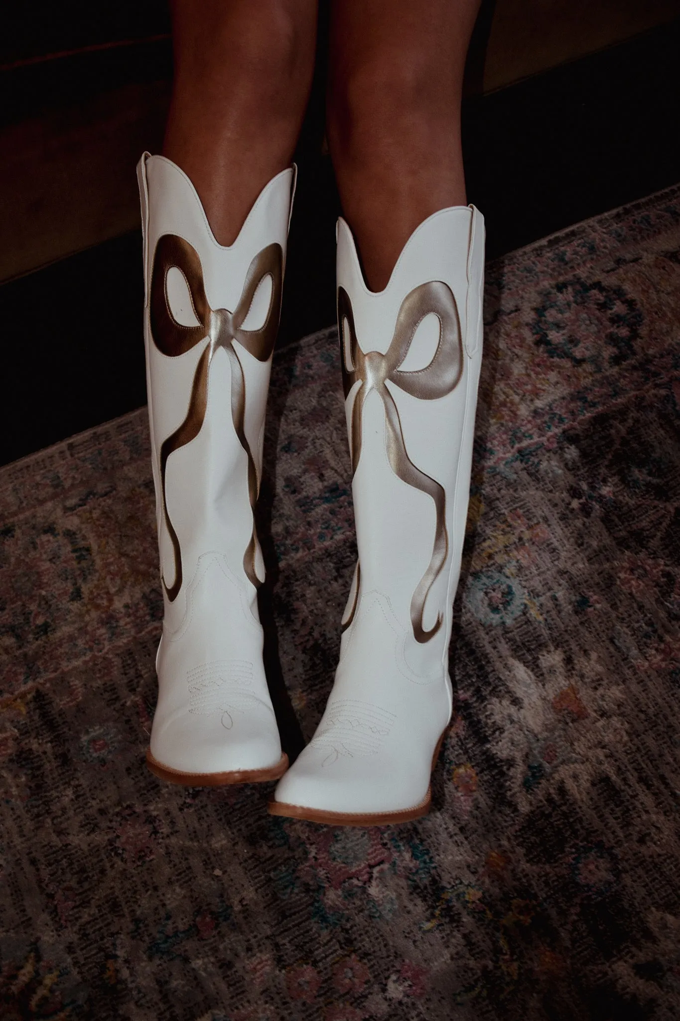 Coquette Bow Cowboy Boots- Gold