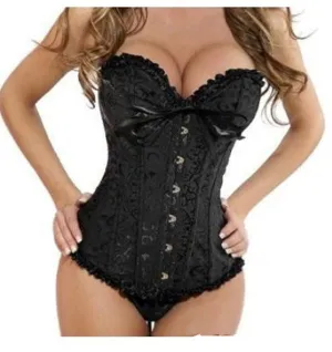 Corset Women Bone Black Lace Bustier Corset G string Set Lingerie WL3015