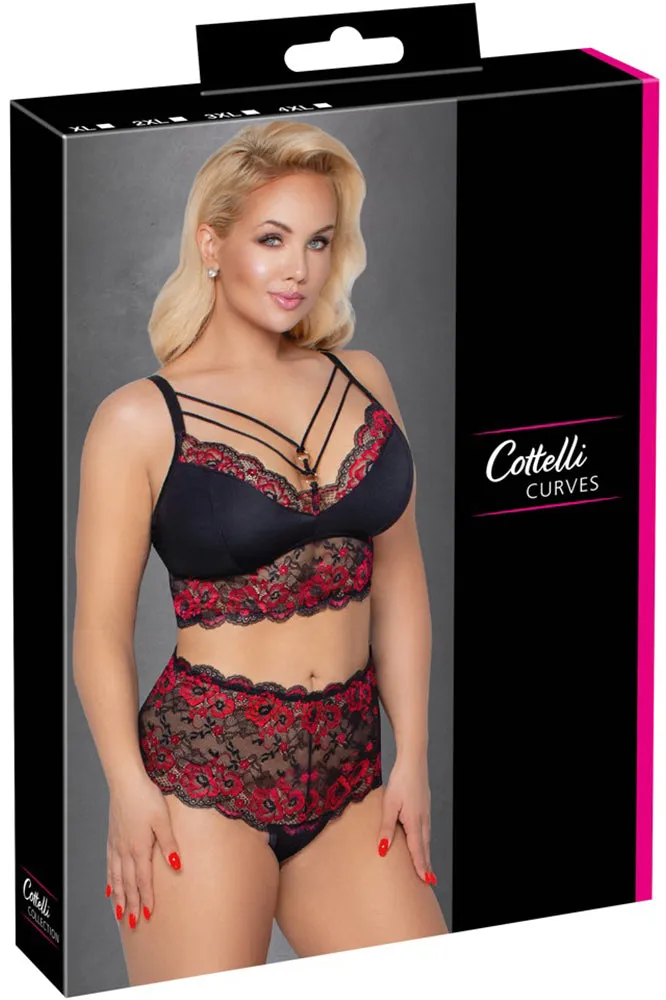 Cottelli Curves Plus Size Red Black Lingerie Set