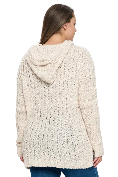 Cream Plus Size Ribbed Popcorn Knit Tunic Hoodie Sweater - Pack of 6