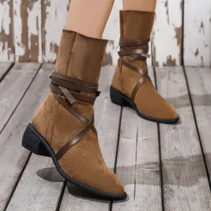 Creamtopmall Lace-Up Pointed Toe Western Martin Boots