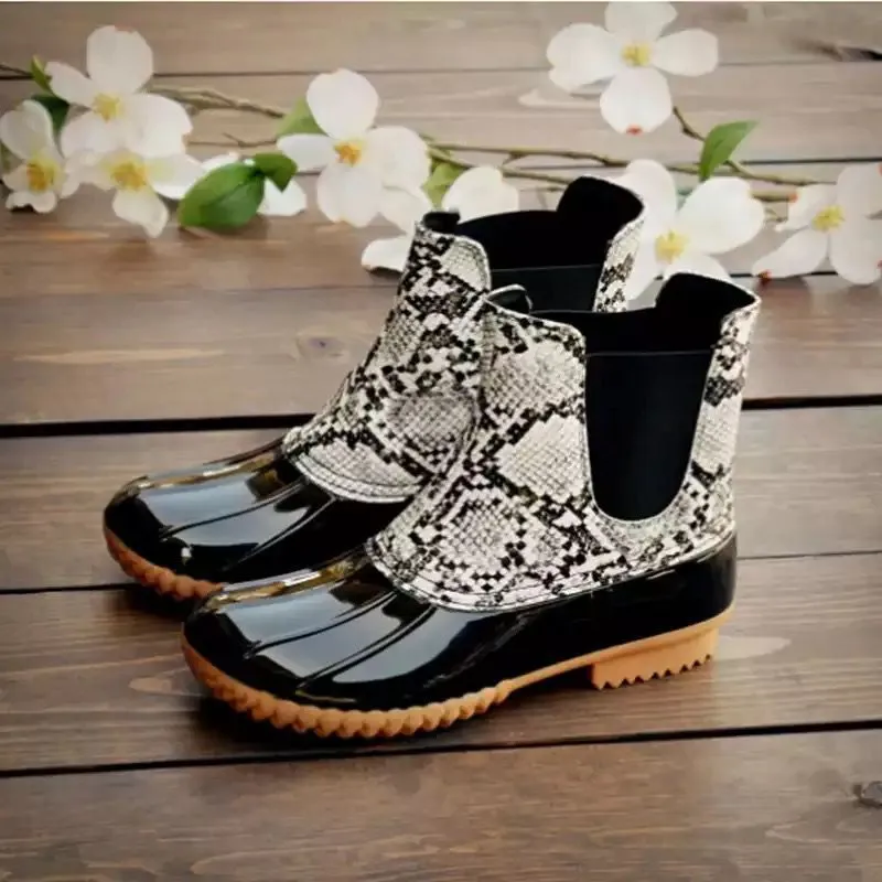 Creamtopmall Leopard Printed Waterproof Slip On Ankle Duckboots