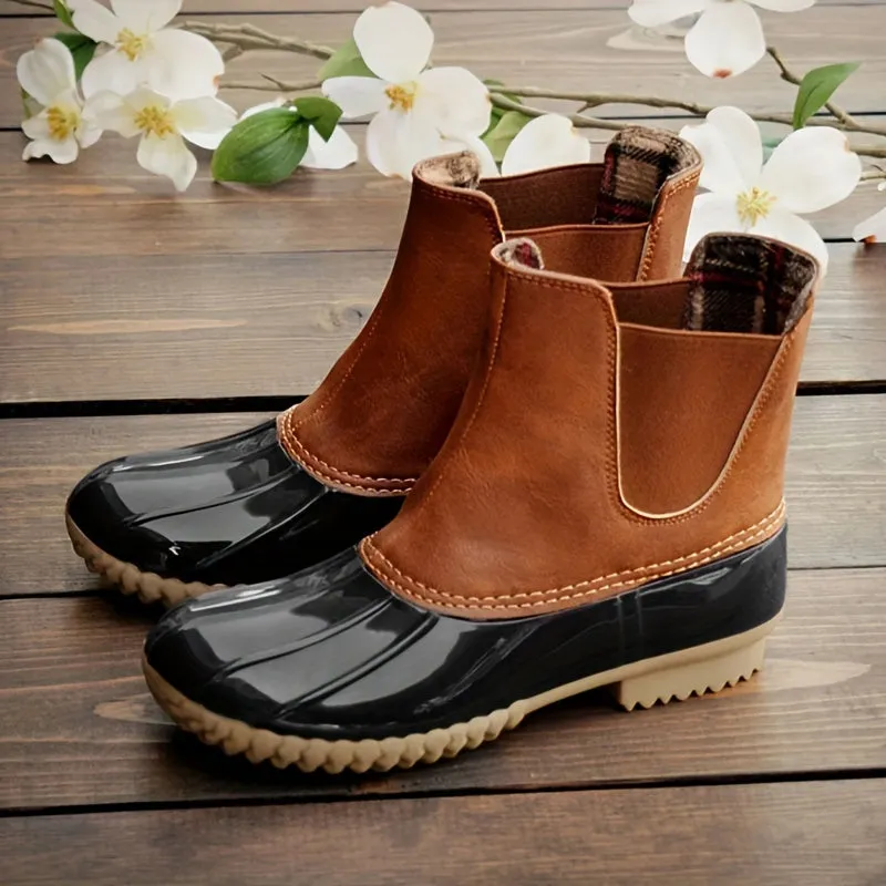 Creamtopmall Leopard Printed Waterproof Slip On Ankle Duckboots