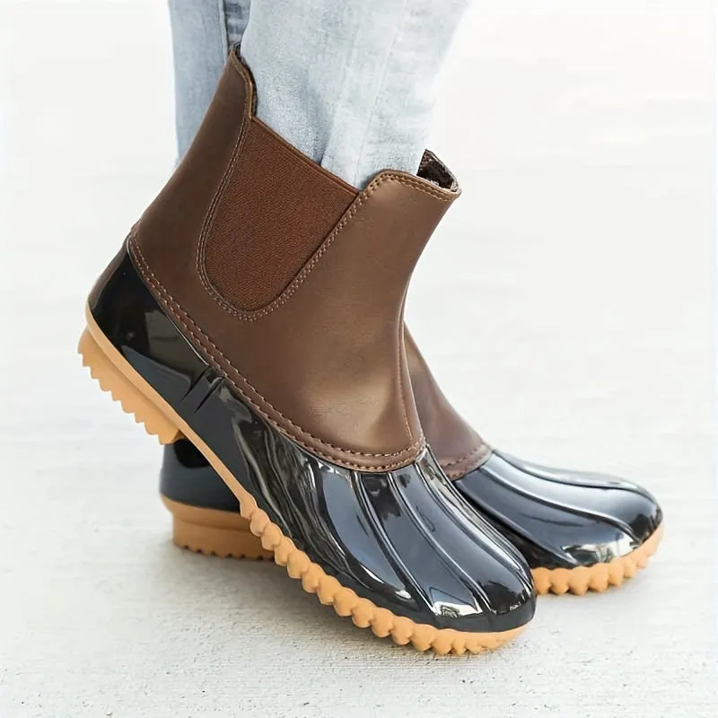 Creamtopmall Leopard Printed Waterproof Slip On Ankle Duckboots