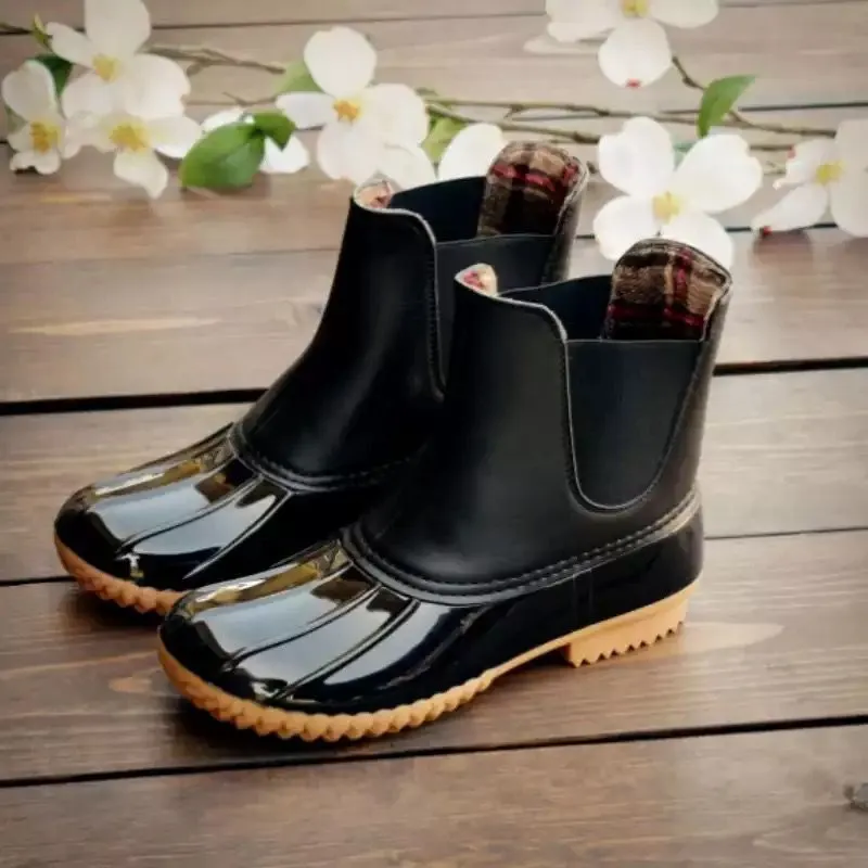 Creamtopmall Leopard Printed Waterproof Slip On Ankle Duckboots