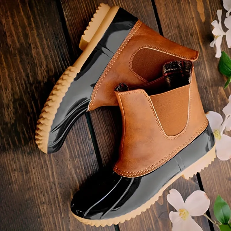 Creamtopmall Leopard Printed Waterproof Slip On Ankle Duckboots