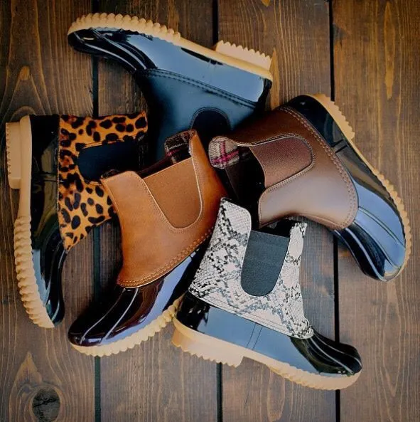 Creamtopmall Leopard Printed Waterproof Slip On Ankle Duckboots