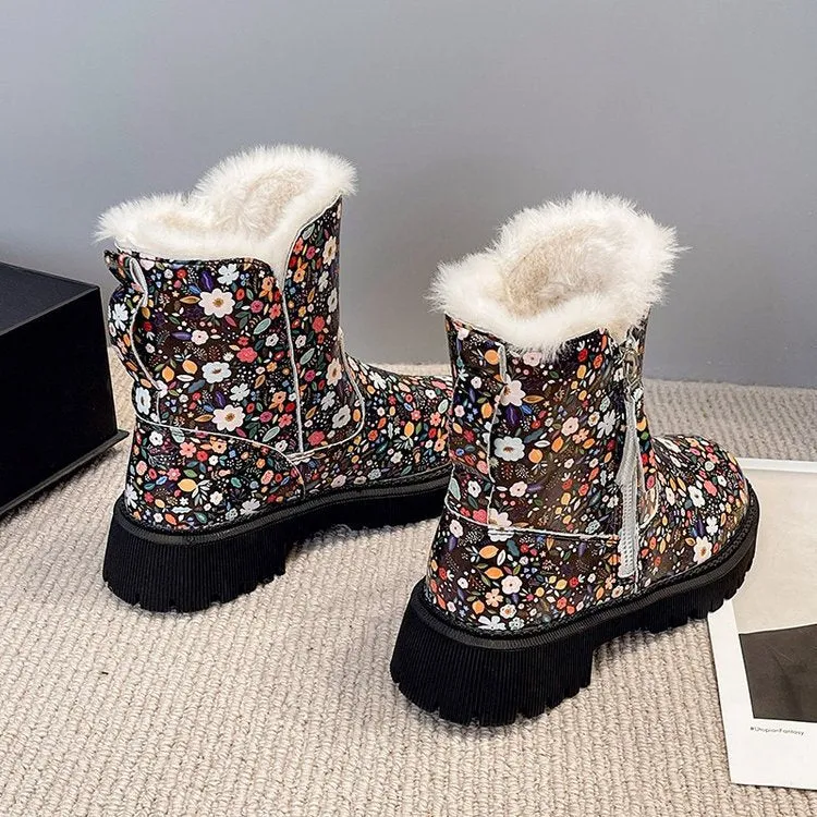 Creamtopmall Leopard velvet mid-calf cotton shoes