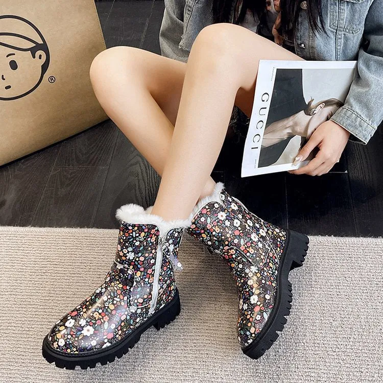 Creamtopmall Leopard velvet mid-calf cotton shoes