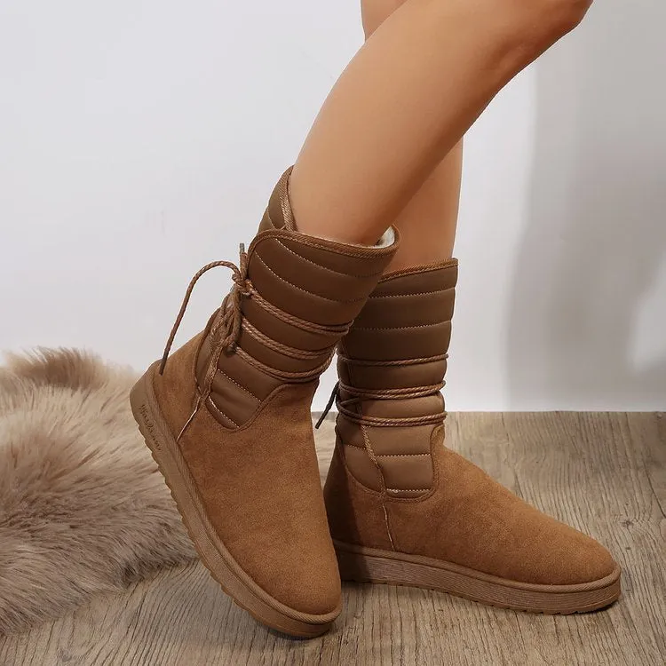 Creamtopmall Mid-calf lace-up fleece snow boots