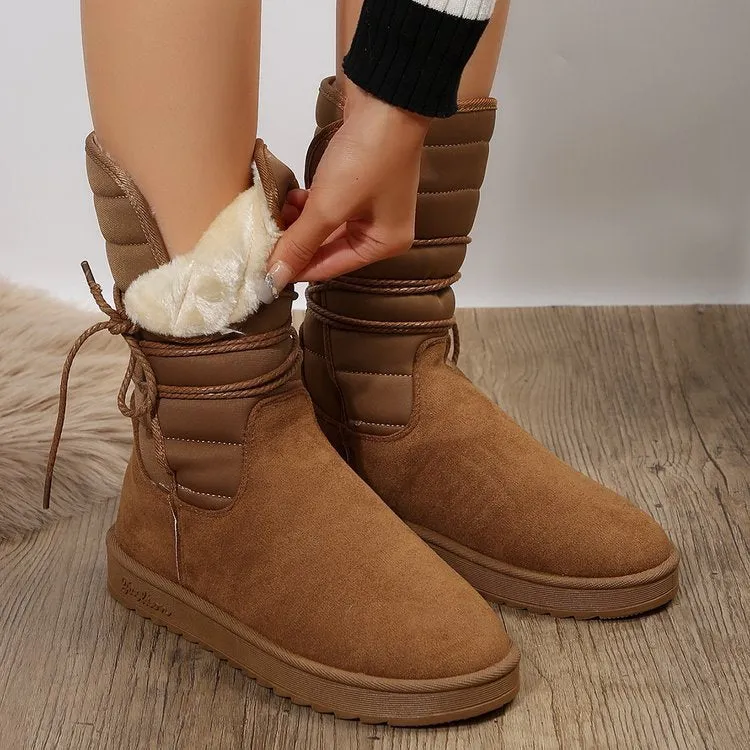 Creamtopmall Mid-calf lace-up fleece snow boots