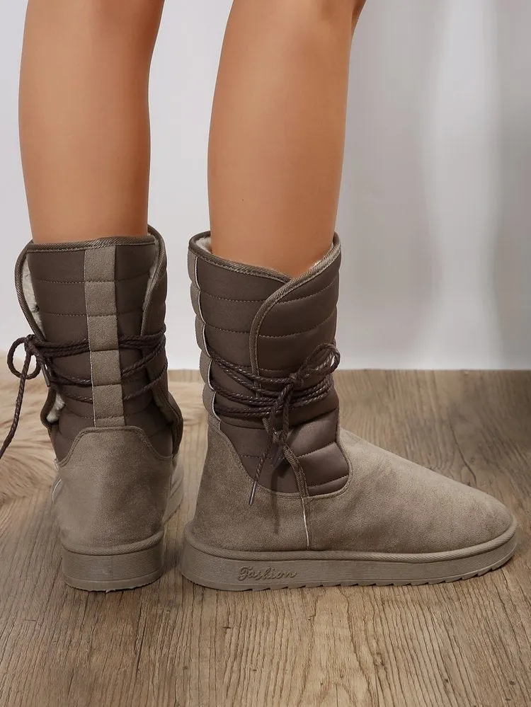 Creamtopmall Mid-calf lace-up fleece snow boots