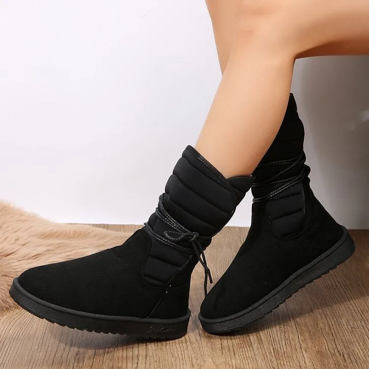 Creamtopmall Mid-calf lace-up fleece snow boots