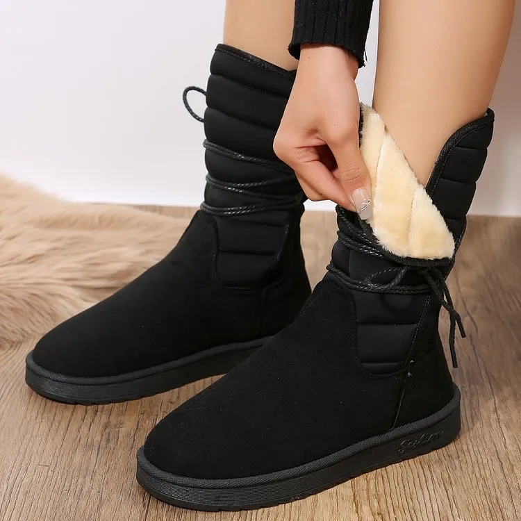 Creamtopmall Mid-calf lace-up fleece snow boots