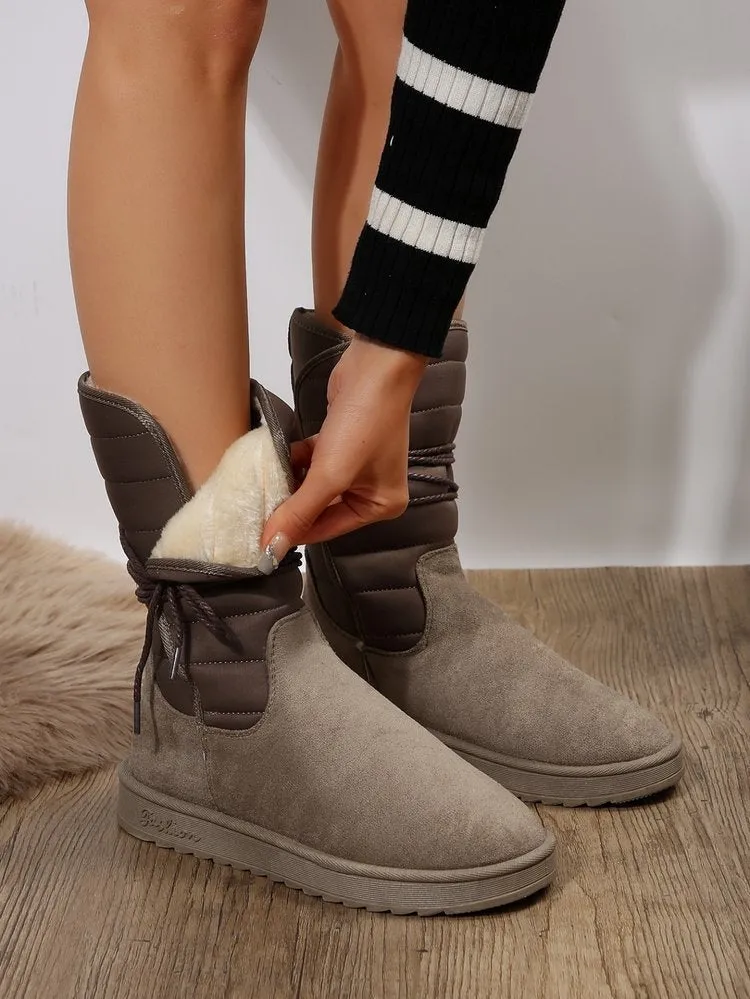 Creamtopmall Mid-calf lace-up fleece snow boots