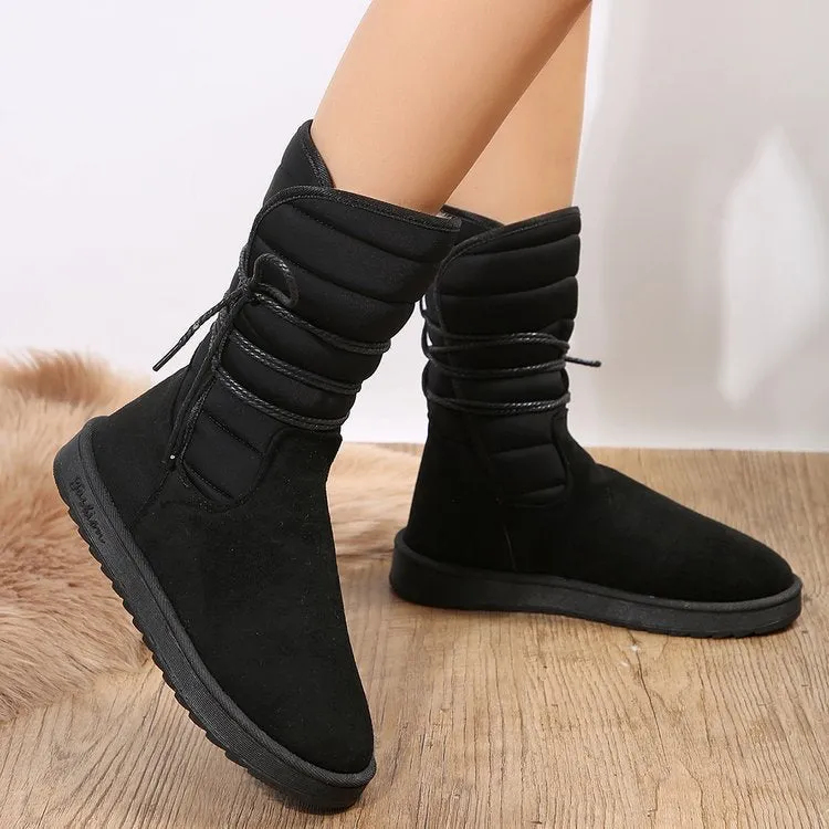 Creamtopmall Mid-calf lace-up fleece snow boots