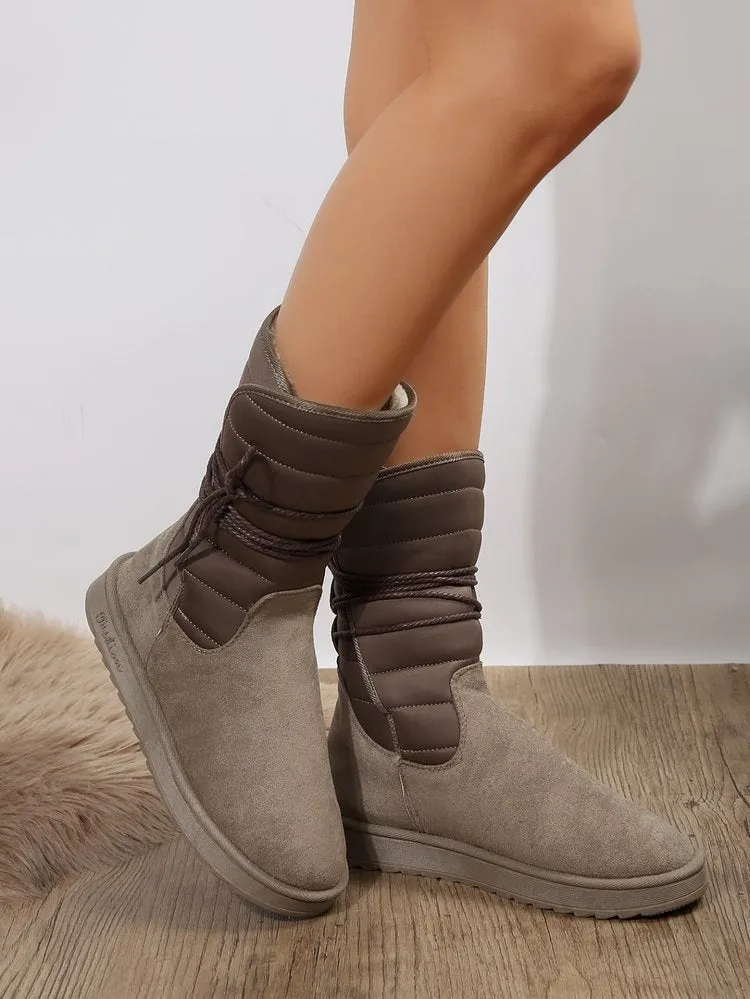 Creamtopmall Mid-calf lace-up fleece snow boots