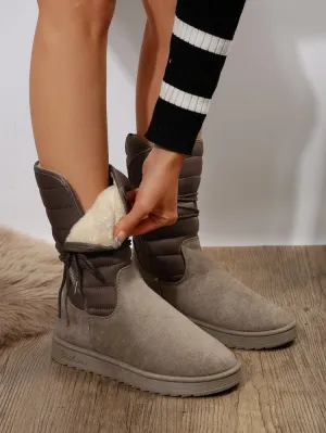 Creamtopmall Mid-calf lace-up fleece snow boots