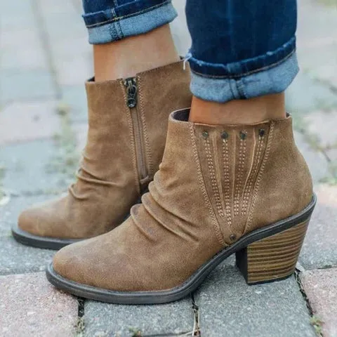 Creamtopmall Side Zipper Thick Heel High Heel Ankle Boots