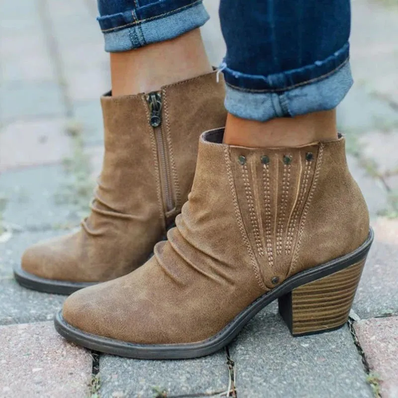 Creamtopmall Side Zipper Thick Heel High Heel Ankle Boots