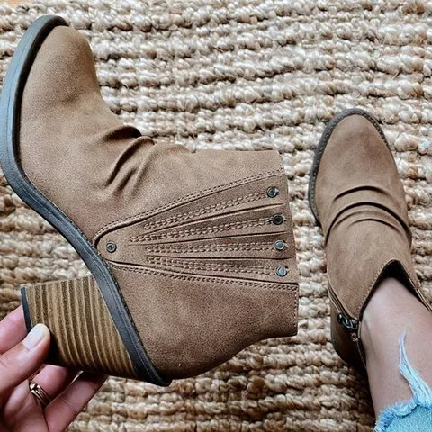 Creamtopmall Side Zipper Thick Heel High Heel Ankle Boots