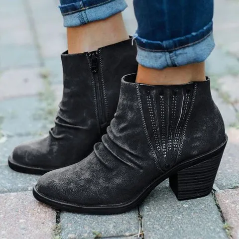 Creamtopmall Side Zipper Thick Heel High Heel Ankle Boots