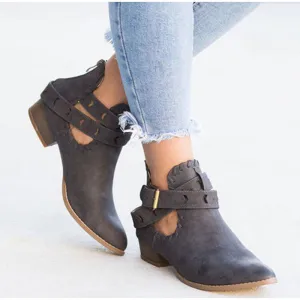 Creamtopmall Suede Bcukle Strap Zip Sewing Boots