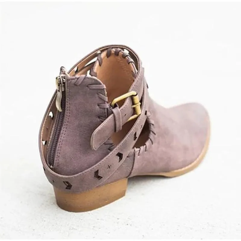 Creamtopmall Suede Bcukle Strap Zip Sewing Boots
