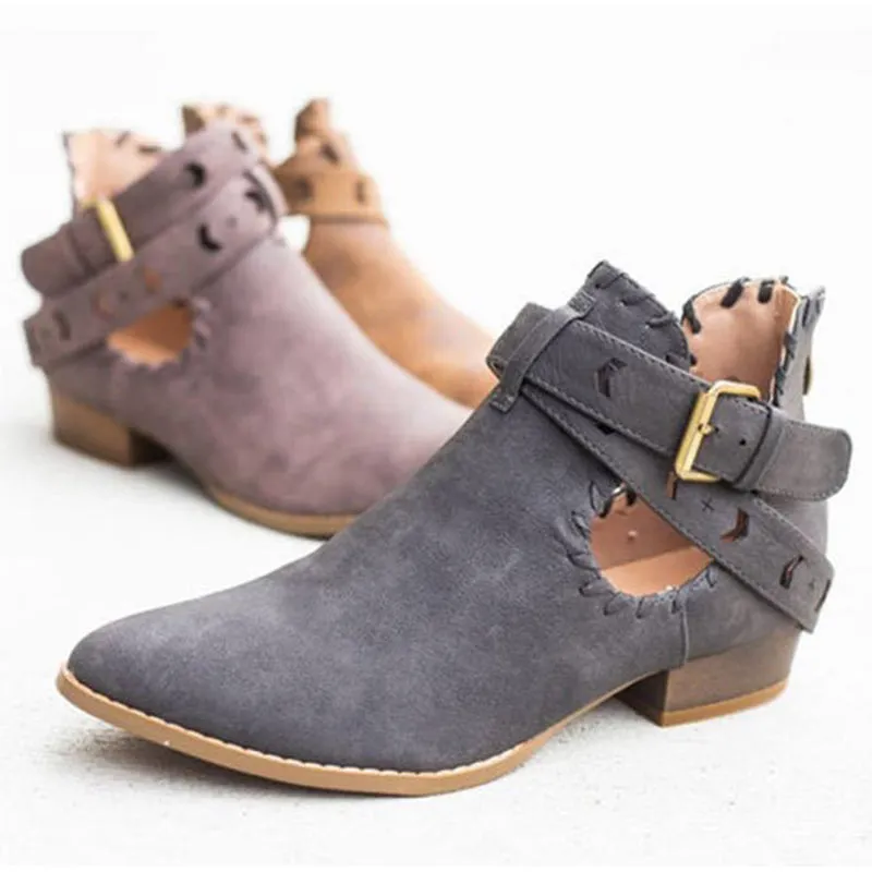 Creamtopmall Suede Bcukle Strap Zip Sewing Boots