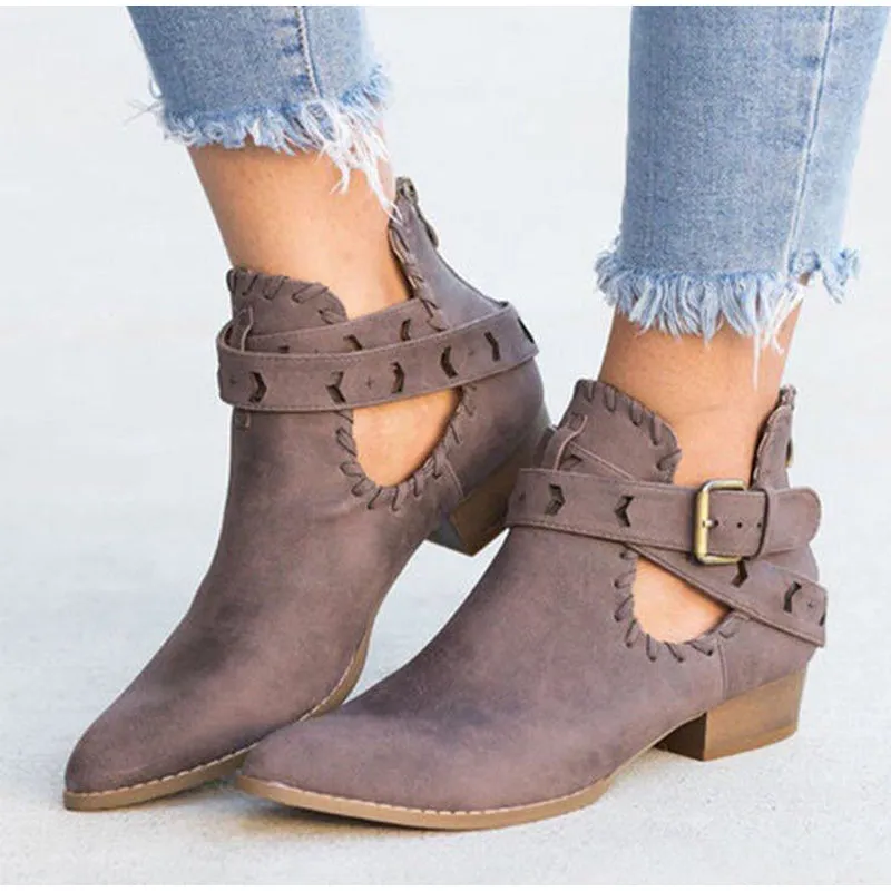 Creamtopmall Suede Bcukle Strap Zip Sewing Boots