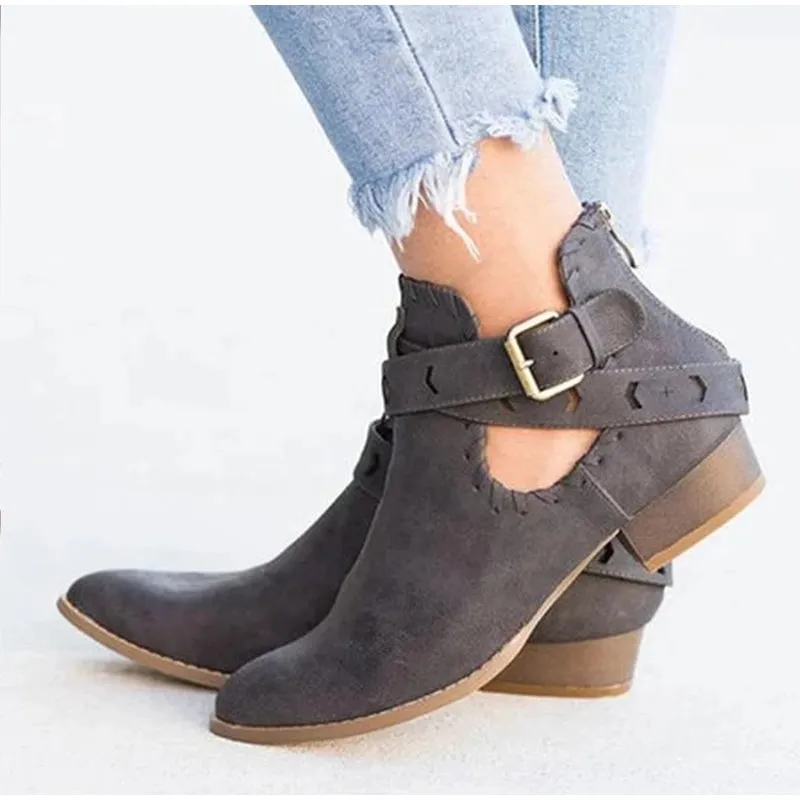 Creamtopmall Suede Bcukle Strap Zip Sewing Boots