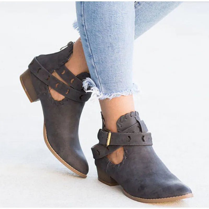 Creamtopmall Suede Bcukle Strap Zip Sewing Boots