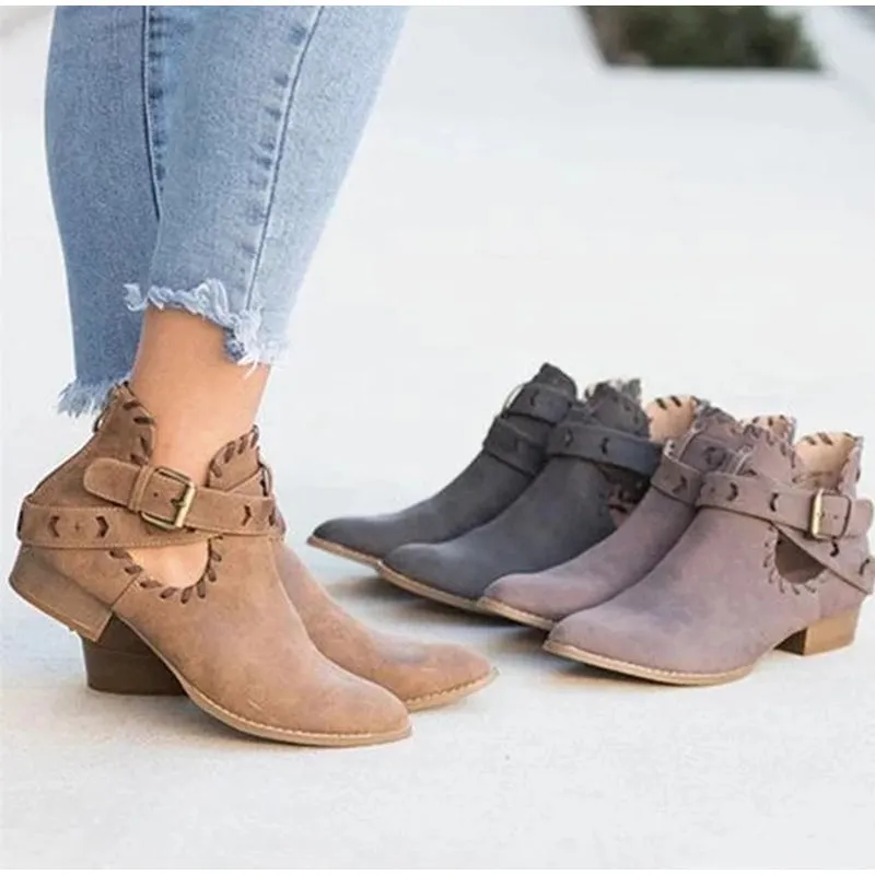 Creamtopmall Suede Bcukle Strap Zip Sewing Boots