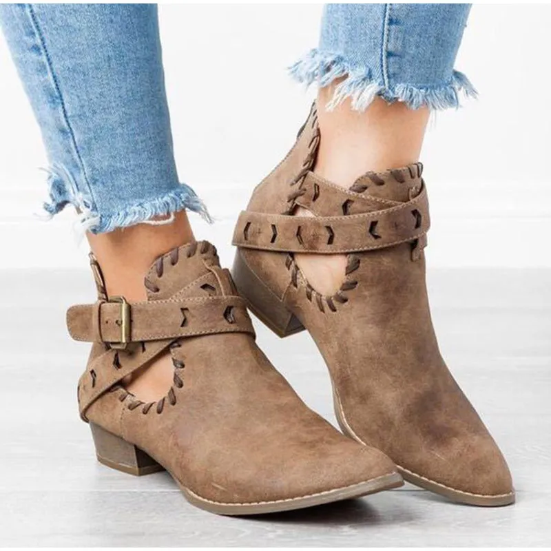 Creamtopmall Suede Bcukle Strap Zip Sewing Boots