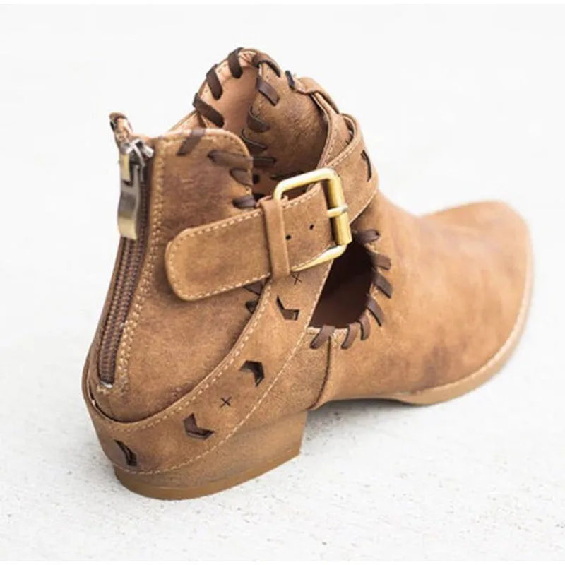 Creamtopmall Suede Bcukle Strap Zip Sewing Boots