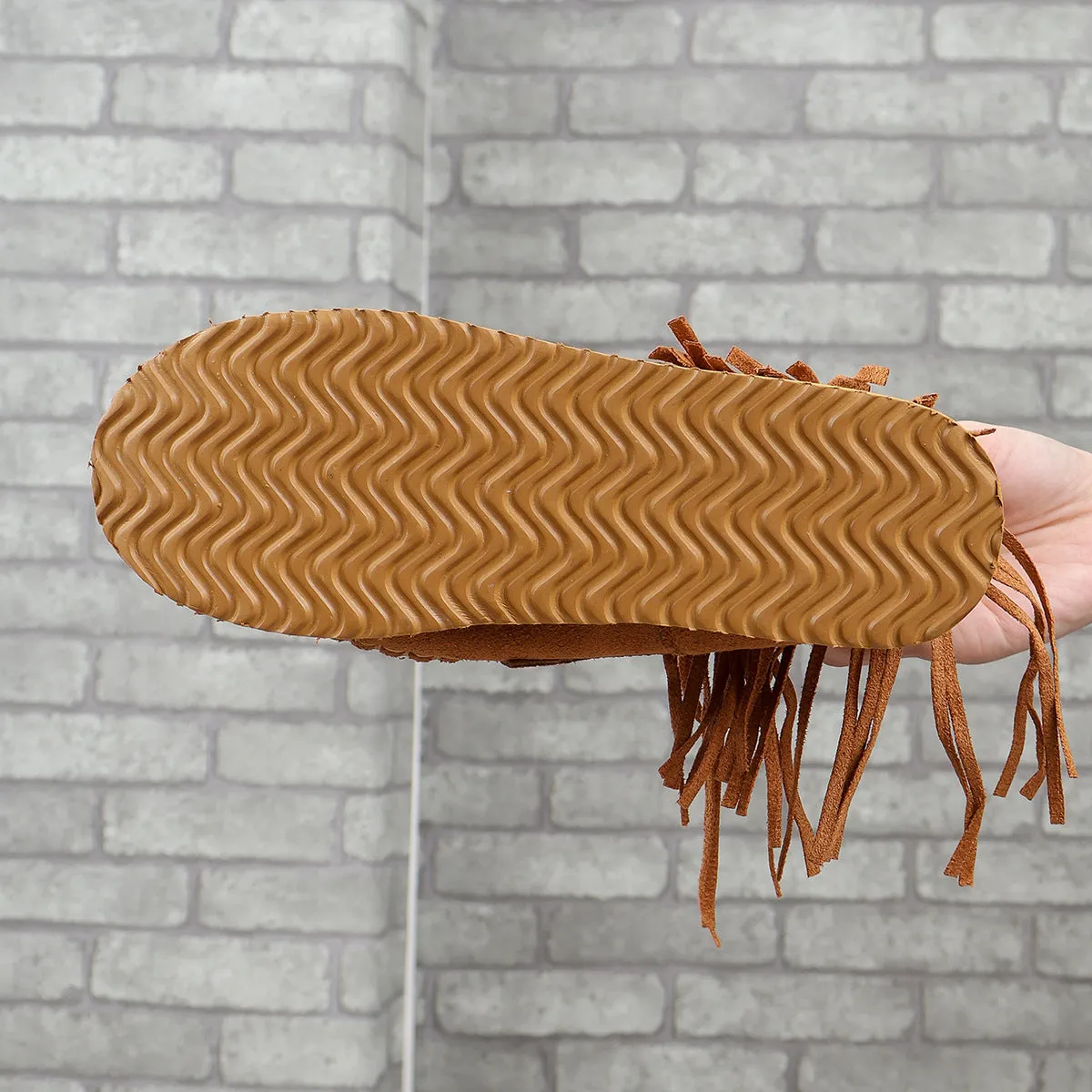 Creamtopmall Suede fringed lace-up flat Chelsea boots